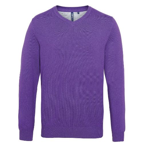 Asquith & Fox Men's Cotton Blend V-Neck Sweater Purple Heather